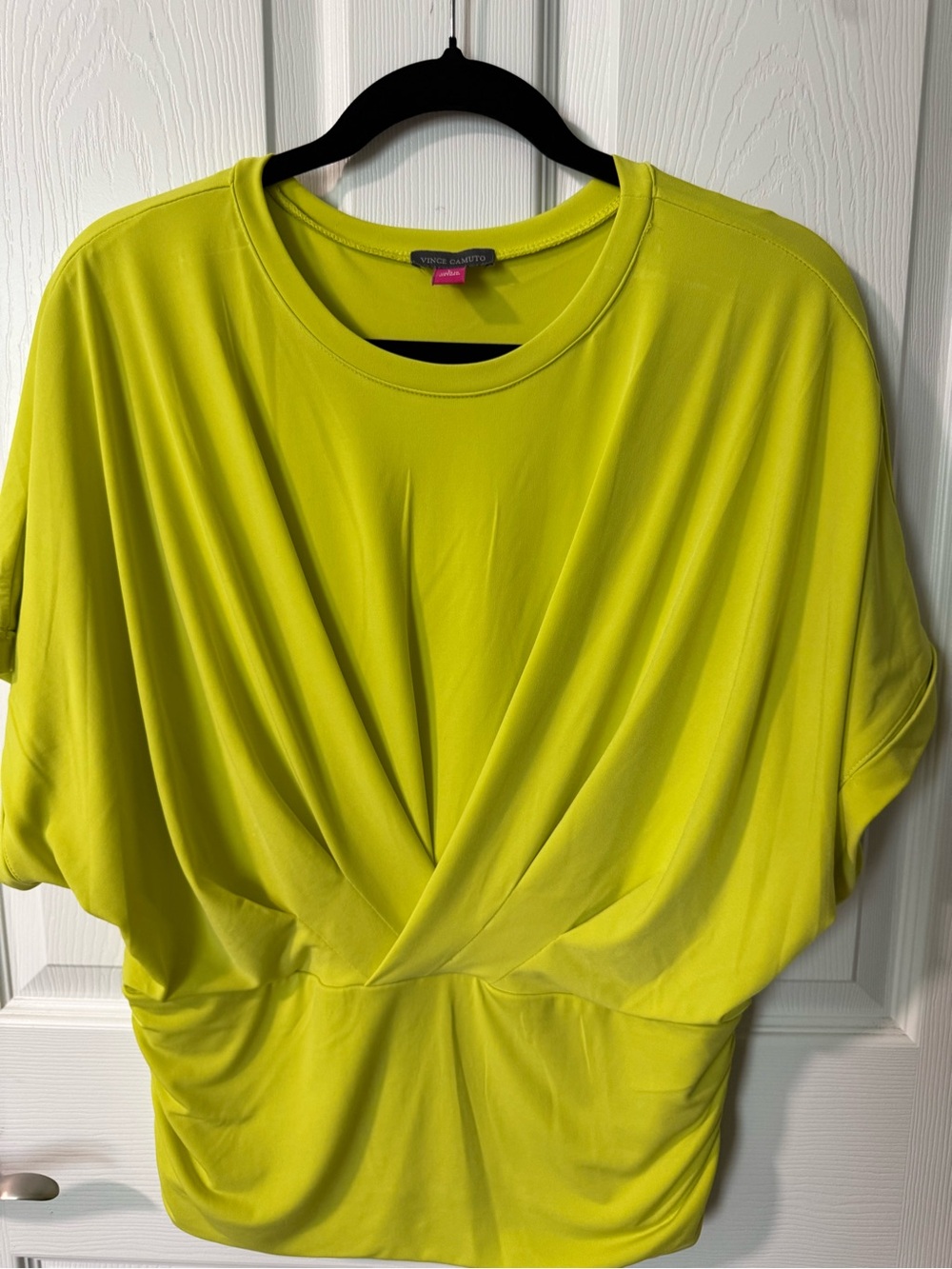 Vince Camuto Neon Lime Draped Front Tunic Top